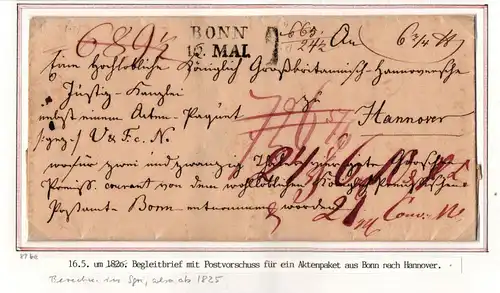 Vorphila Paketbegleitbrief von 1825 Postvorschuss Bonn nach Hannover #IB596