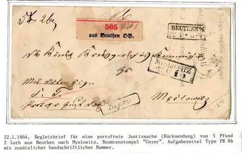 Preußen Paketbegleitbrief portofreie Justizsache mit Aufgabezettel #IB665