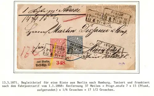 Norddeutscher Bund 18 als Dreierstreifen und 13 + 14 Paketbegleitbrief #IB682