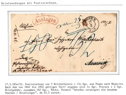Preußen Paketbegleitbrief mit Postvorschuss aus Posen #IB734