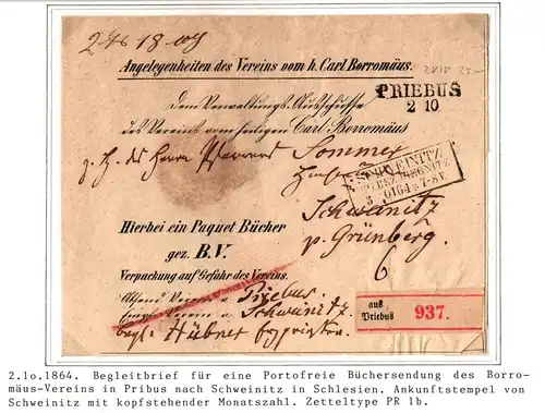 Vorphila Paketbegleitbrief von 1864 für eine portofreie Büchersendung #IB638