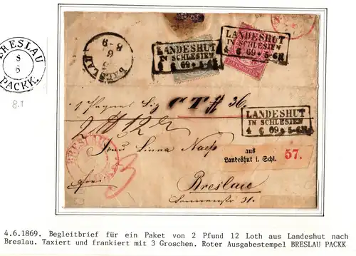 Norddeutscher Bund Paketbegleitbrief von 1869 mit Aufgabestempel #IB646
