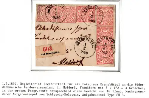 Norddeutscher Bund Paketbegleitbrief (Vorderseite) Brundbüttel - Meldorf #IB963