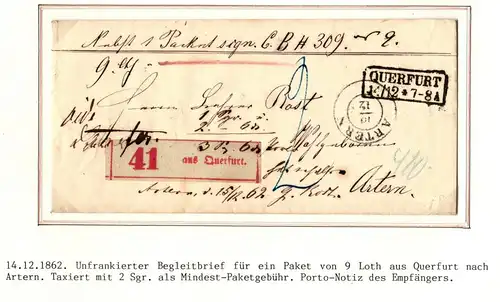 Preußen Paketbegleitbrief aus Querfurt mit Aufgabezettel #IB671