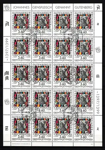 Liechtenstein 1223 postfrisch Kleinbogen mit Ersttagsstempel / Gutenberg #IH518