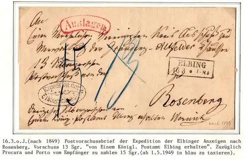 Preußen Paketbegleitbrief mit Postvorschuss aus aus Elbing #IB731