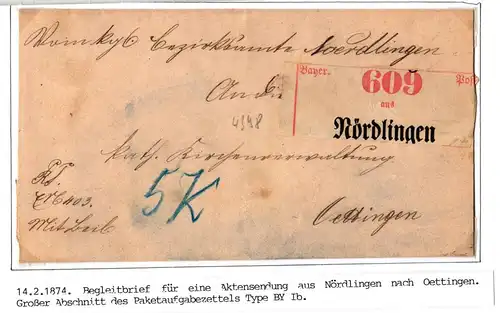 Bayern Paketbegleitbrief mit großem Aufgabezettel Nördlingen #IB799