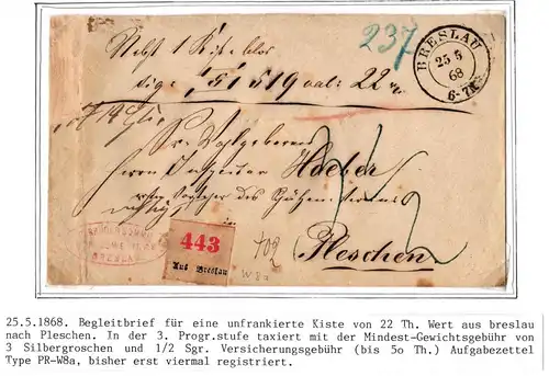 Preußen Paketbegleitbrief Aufgabezettel Breslau - Pleschen #IO541