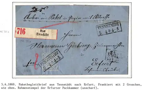 Norddeutscher Bund Paketbegleitbrief mit Aufgabezettel Tennstädt #IB698