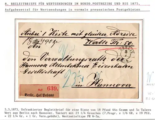 Norddeutscher Bund Paketbegleitbrief Aufgabezettel Berlin - Hannover #IO549