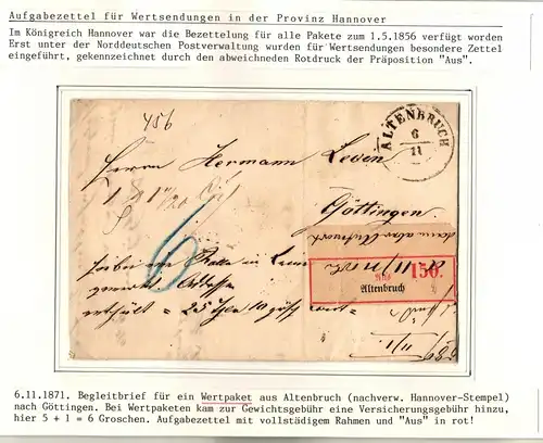 Hannover Paketbegleitbrief Wert aus Altenbruch nachv. Hannover Stempel #IB872