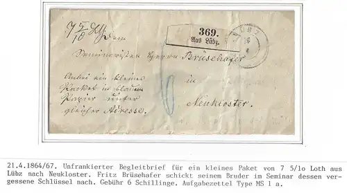 Mecklenburg-Schwerin Paketbegleitbrief Lübz - Neukloster, Aufgabezettel #IB937