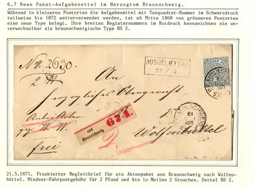 Norddeutscher Bund Paketbegleitbrief mit Aufgabezettel Braunschweig #IB821