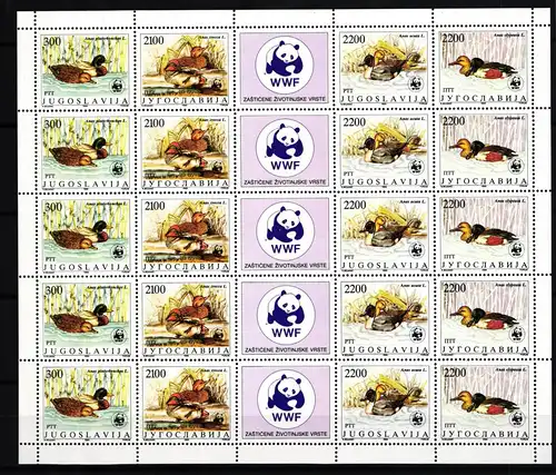 Jugoslawien 2328-2331 postfrisch als ZD-Bogen, Enten, WWF #IG321