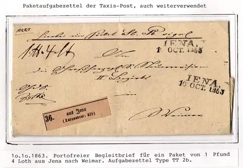 Thurn & Taxis Paketbegleitbrief Jena - Weimar, Aufgabezettel #IB984