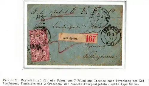 Norddeutscher Bund Paketbegleitbrief Itzehoe - Poyenberg, Aufgabezettel #IB969