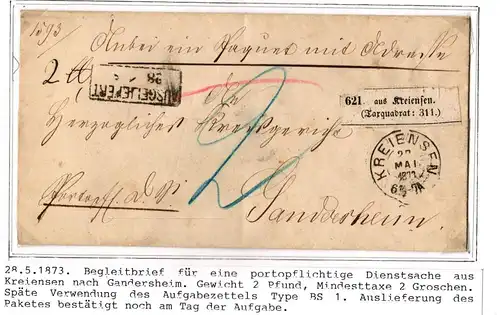 Braunschweig Paketbegleitbrief portofrei mit Aufgabezettel aus Kreiensen #IB830