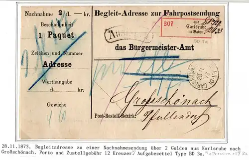 Baden Begleitadresse zu einer Nachnahmesendung #IB771