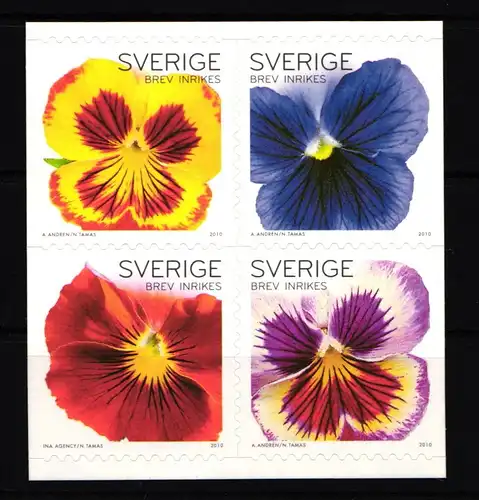 Schweden 2759-2762 postfrisch Viererblock Blumen Gartenstiefmütterchen #IK574
