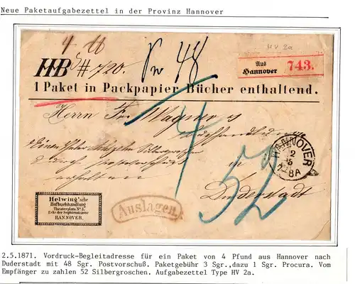 Hannover Paketbegleitadresse mit Postvorschuss Auslagen #IB866