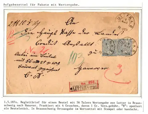 Norddeutscher Bund Braunschweig Paketbegleitbrief mit Wertzettel #IB813