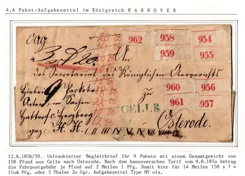Hannover Paketbegleitbrief für 9 Pakete aus Celle nacch Osterode #IB857