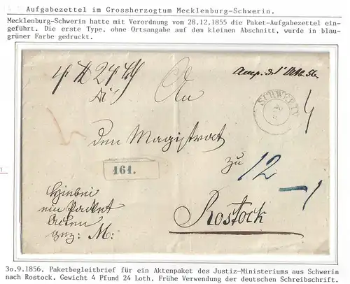 Mecklenburg-Schwerin Paketbegleitbrief Schwerin - Rostock, Aufgabezettel #IB934