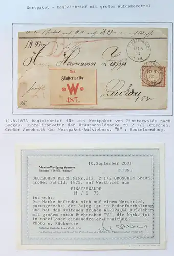 Deutsches Reich 21a Paketbegleitbrief mit gr. Aufgabezettel Finsterwalde #IO527