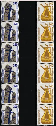 BRD Rollenmarken 1401 R I, 1404 R II postfrisch 6er Streifen #IF763