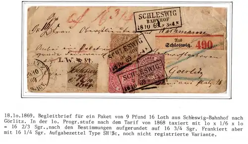 Norddeutscher Bund Paketbegleitbrief Schleswig - Görlitz, toll frankiert #IB965