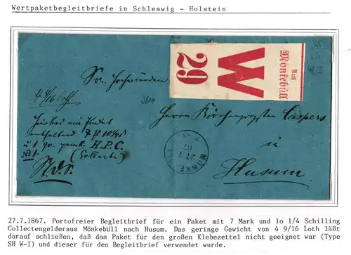 Schleswig-Holstein Paketbegleitbrief Mönkebüll - Husum, gr. Aufgabezettel #IB976