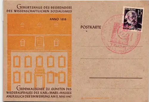 Französische Zone Rheinland-Pfalz 5 auf Postkarte #IS028