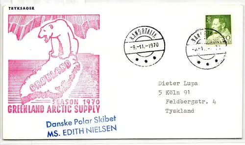 Grönland 71 auf Brief als Einzelfrankatur Arktis Expedition, MS Edith N. #IS043