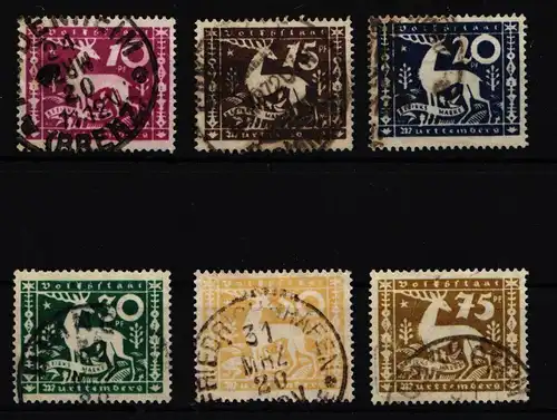 Württemberg Dienstmarken 144-149 gestempelt geprüft Infla Berlin #IT480