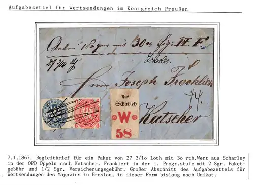 Preußen Paketbegleitbrief Aufgabezettel Scharley - Kratscher #IO553