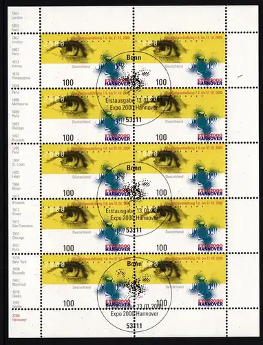 Bund 2089 gestempelt Zehnerbogen Ersttagsstempel Bonn #IQ675