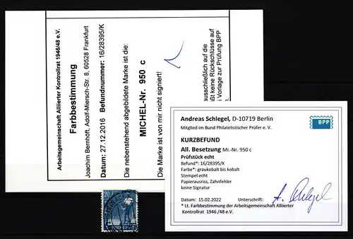 All. Besetzung 950c gestempelt mit Fotobefund Schlegel BPP, Papierausriss #IA974