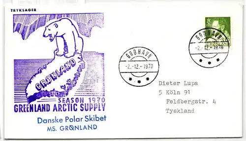 Grönland 71 auf Brief als Einzelfrankatur Arktis Expedition, MS Grönland #IS040