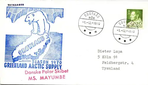 Grönland 71 auf Brief als Einzelfrankatur Arktis Expedition, MS Mayumbe #IS041