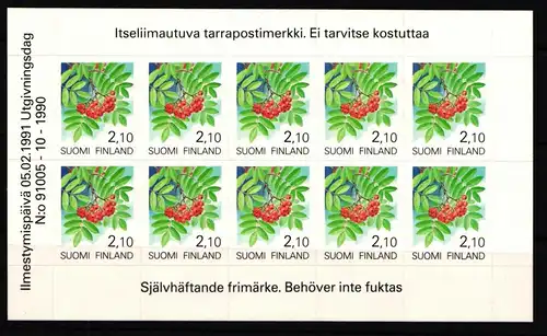 Finnland 1129 postfrisch Folienblatt Pflanzen Eberesche #IK994