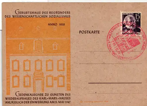 Französische Zone Rheinland-Pfalz 5 auf Postkarte #IS029