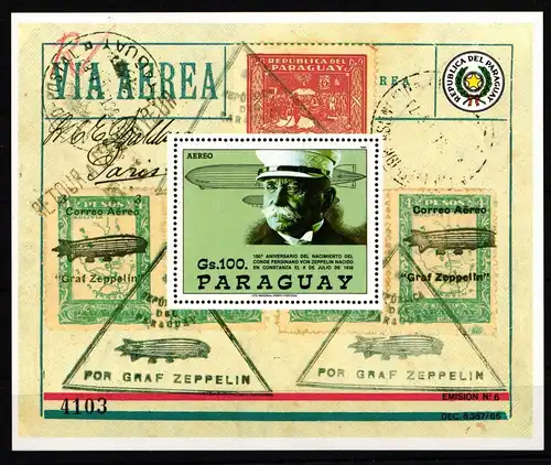 Paraguay Block 452 postfrisch Luftfahrt Zeppelin #IQ636