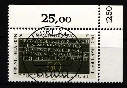 BRD Bund 1106 gestempelt als Eckrand mit KBWZ #IQ041