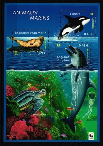 Frankreich Block 28 mit 3622-3625 postfrisch Tiere Meeresleben #IQ762