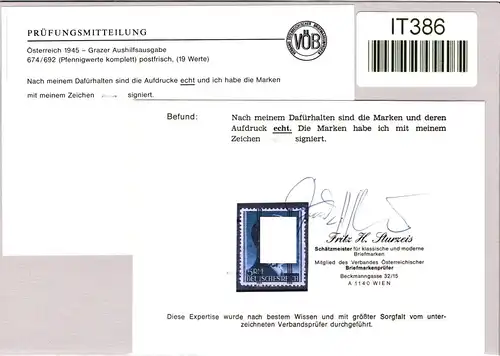 Österreich 674-696 postfrisch Befund Sturzeis #IT386