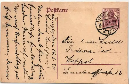 Deutsches Reich 85 I auf Postkarte als Einzelfrankatur Danzig Irrläufer #IT026