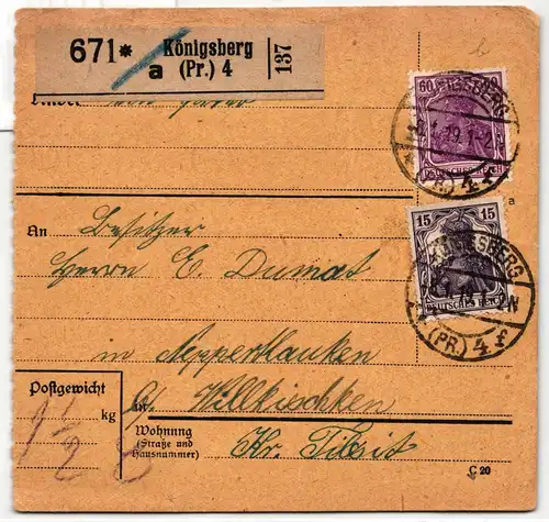 Deutsches Reich 92 II b, 101 a auf Paketkarte geprüft Infla #IT031