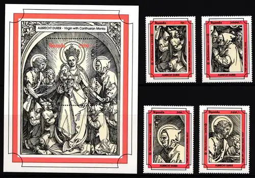 Uganda 1268, 1270, 1272 und 1275 und Block 196 postfrisch Dürer #IH899