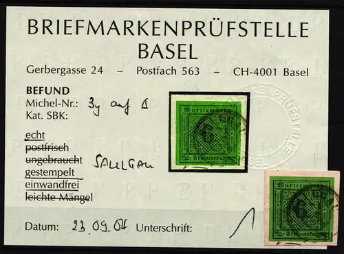 Württemberg 3 y gestempelt Befund Basel #IS139