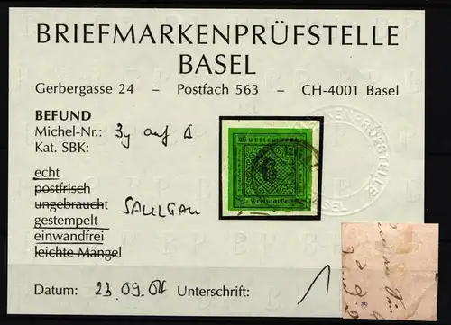 Württemberg 3 y gestempelt Befund Basel #IS139